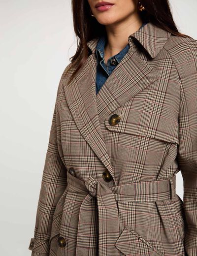 Trench largo con cintur&oacute;n multicolor mujer