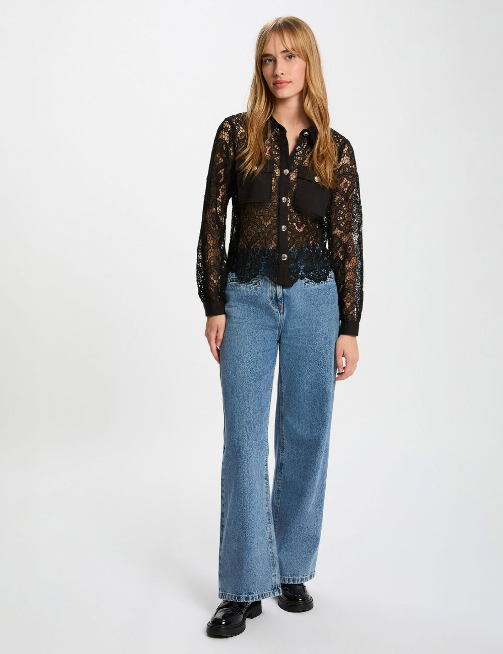 Camisa manga larga negro mujer