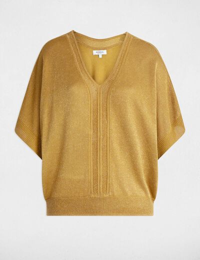 Jersey manga corta y rayas amarillo mostaza mujer