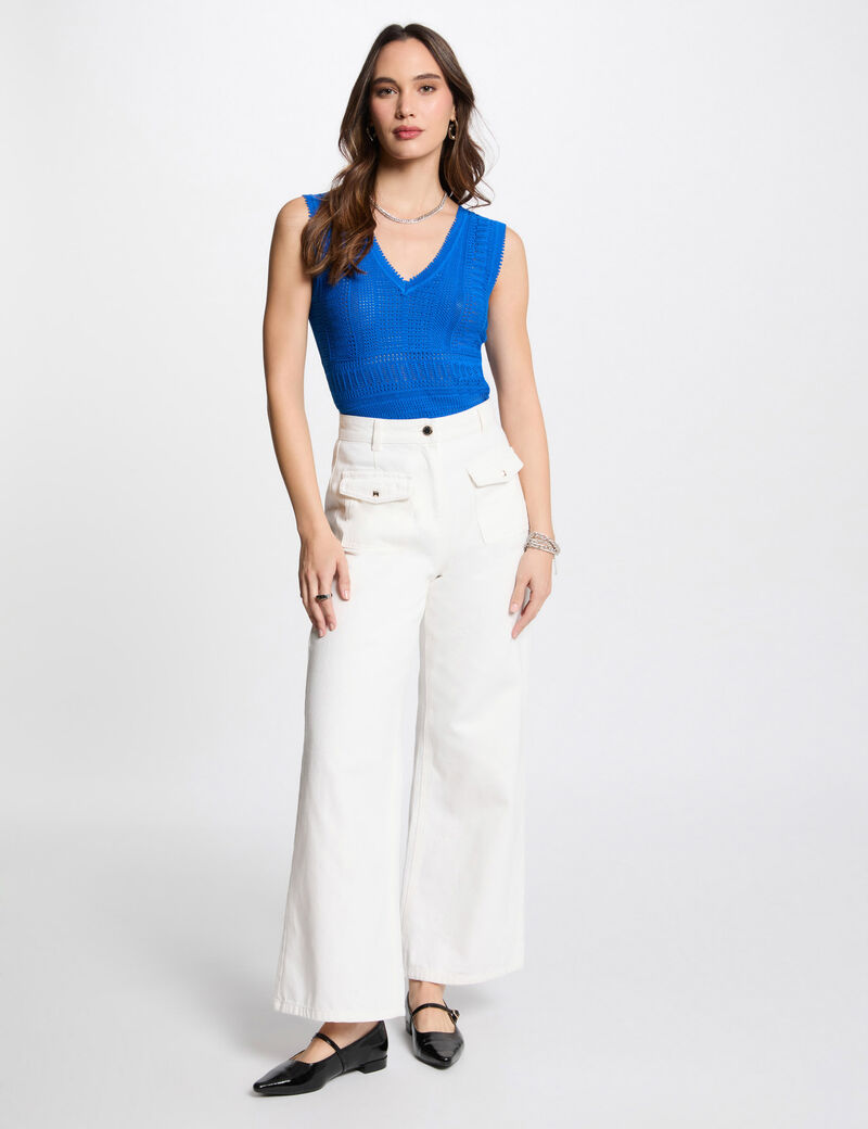 Jersey calado sin mangas azul eléctrico mujer