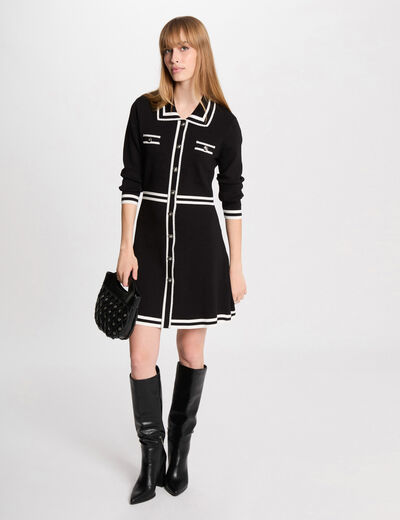Vestido punto corto evasé negro mujer
