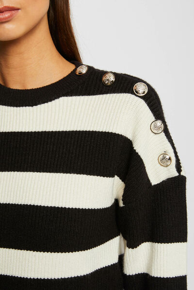 Jersey manga larga con botones negro mujer