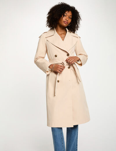 Trench largo con cuello sastre arena mujer
