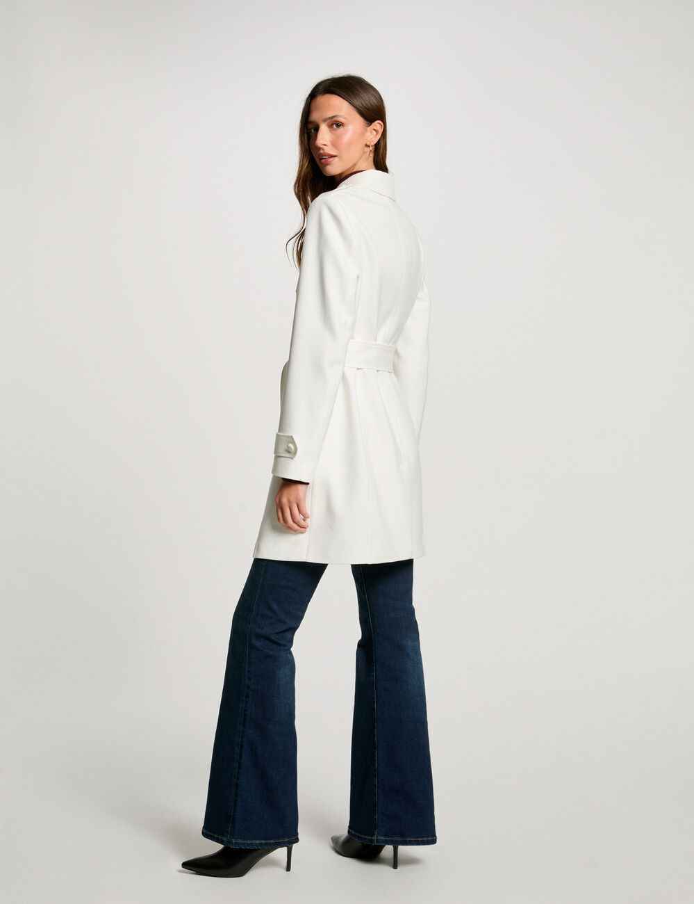 Abrigo larga con cremallera blanco mujer