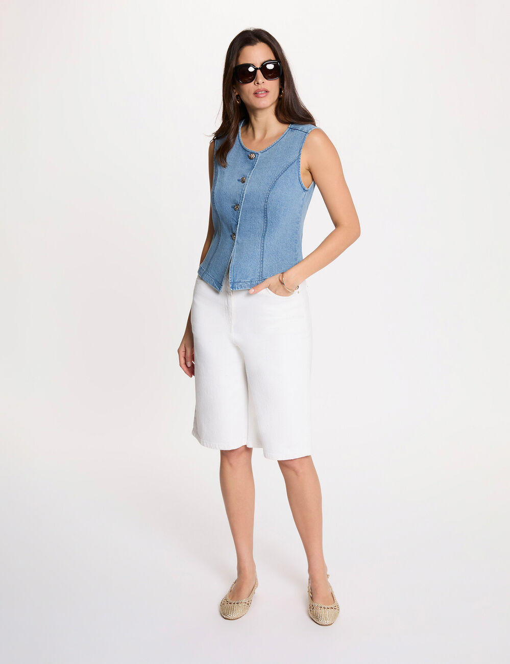 C&aacute;rdigan sin mangas denim doble stone mujer