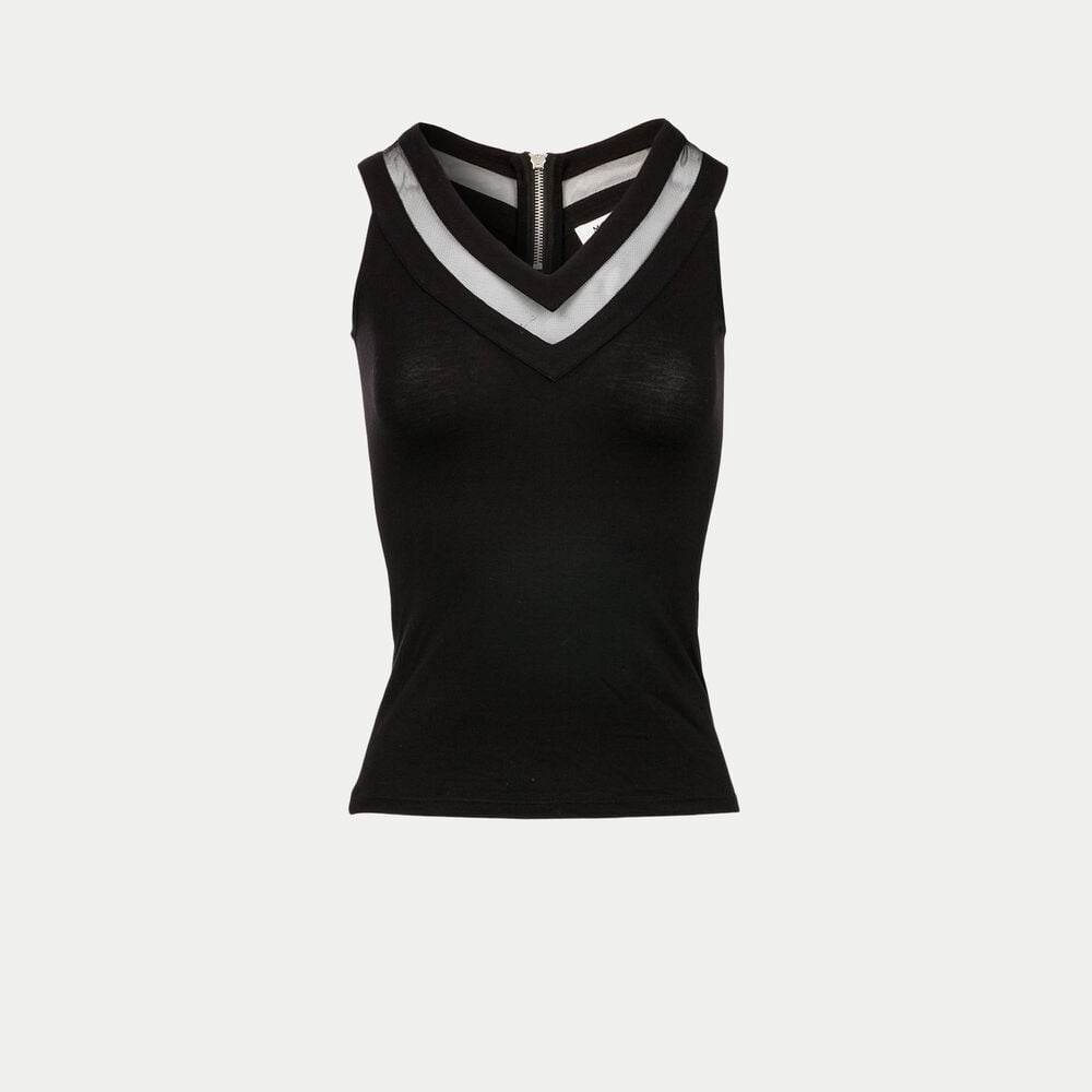Top de punto de jersey y tul negro mujer