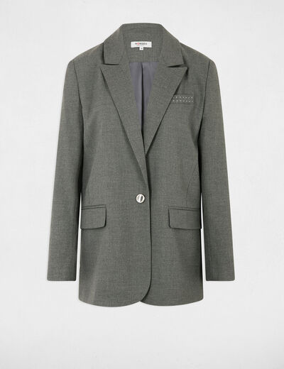 Chaqueta larga con tachuelas gris claro mujer