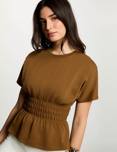 Camiseta recta con cuello redondo c&aacute;mel mujer