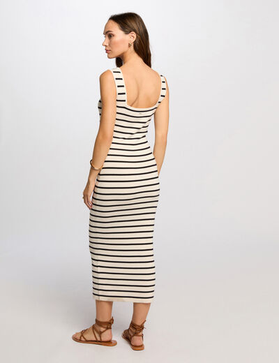 Vestido punto largo ajustado crudo mujer