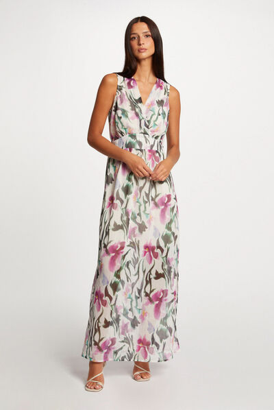 Vestido largo recto estampado floral multico mujer