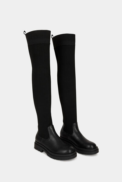 Botas calcetín por encima de la rodilla negro mujer