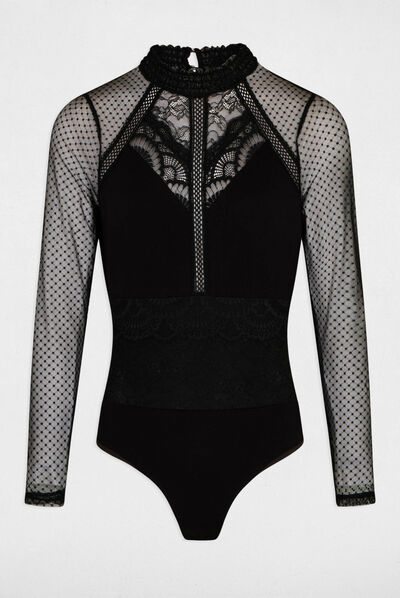 Camiseta manga larga con plumeti negro mujer