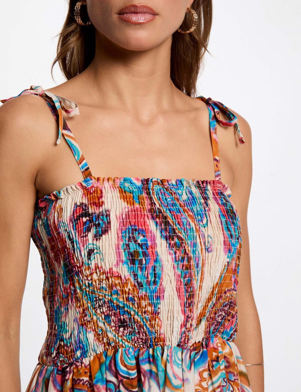Vestido largo recto estampado multicolor mujer