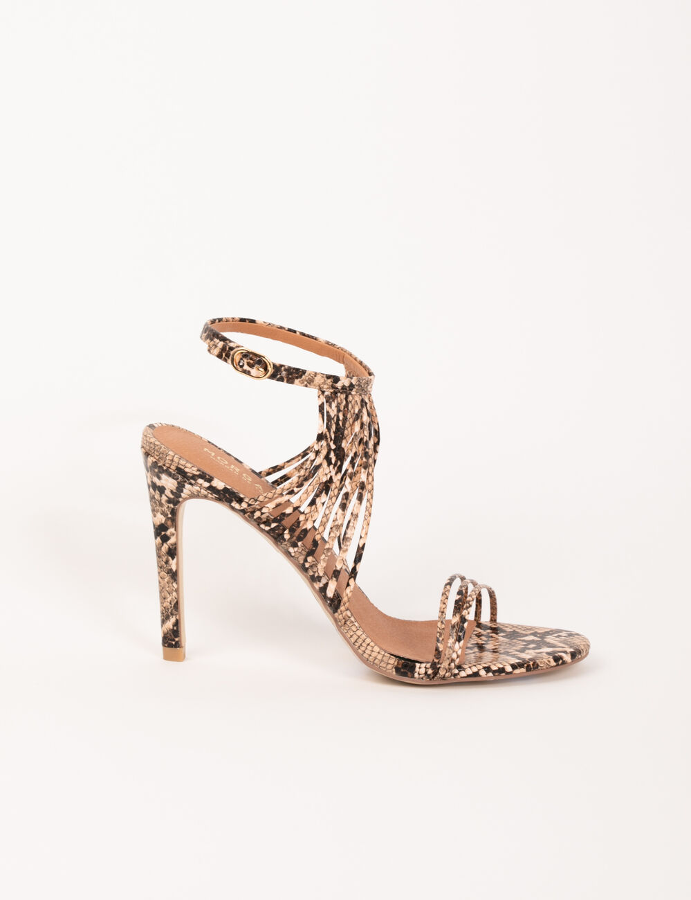 Sandalias de tac&oacute;n de aguja estampadas marr&oacute;n mujer