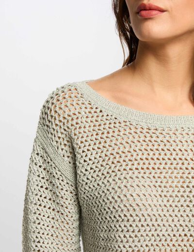 Jersey calado manga 3/4 verde claro mujer