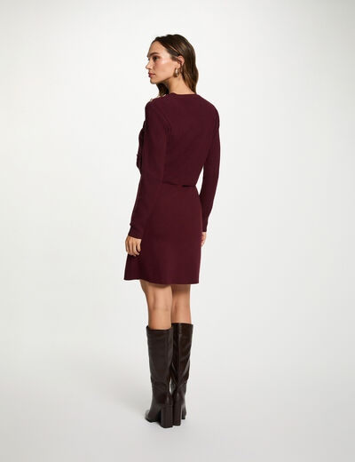 Vestido corto de punto efecto 2 en 1 ciruela mujer