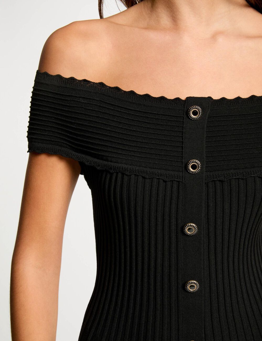 Vestido punto corto evasé negro mujer