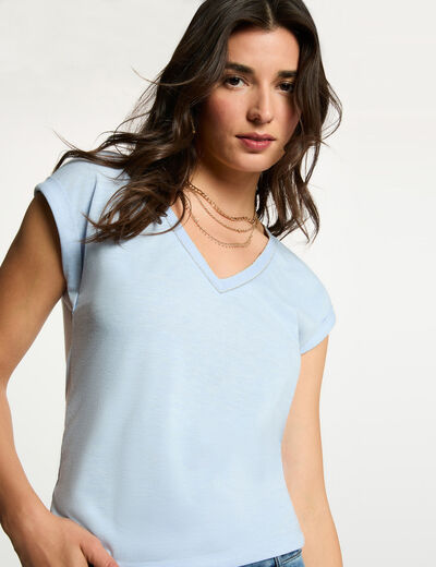 Camiseta de manga corta azul cielo mujer