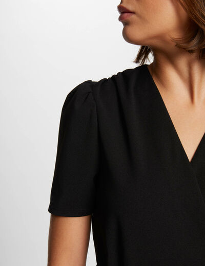Vestido entallado drapeado negro mujer