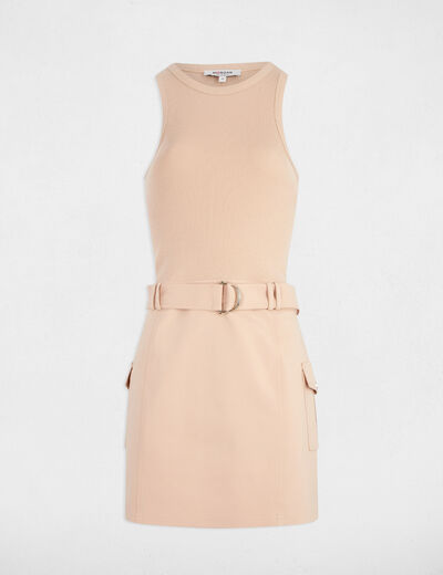 Vestido ajustado cinturón beige mujer