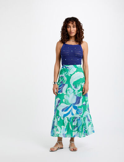 Falda larga estampada multicolor mujer