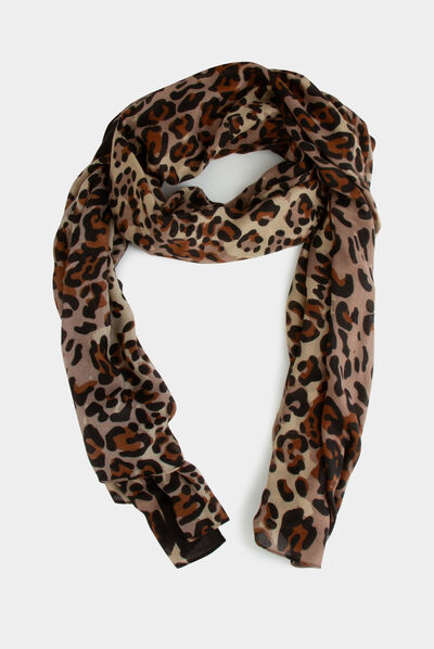 Fular estampado animal marrón mujer