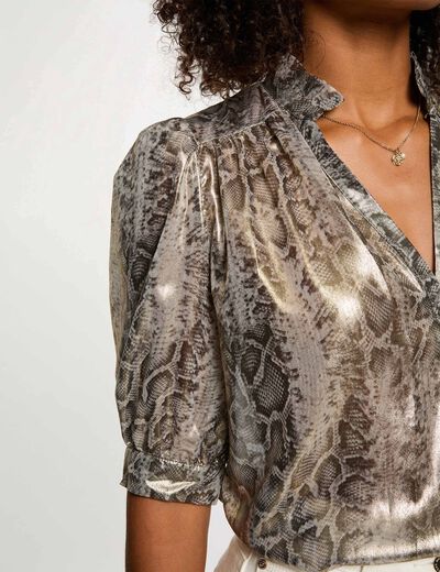 Camisa entallada mangas abullonadas multicolor mujer