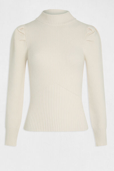 Jersey manga larga con cuello alto marfil mujer