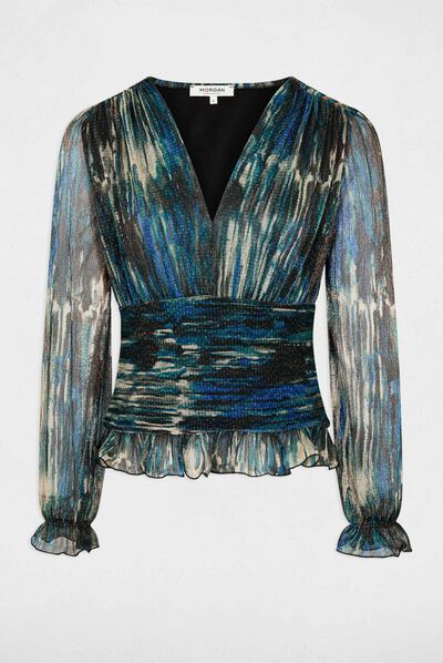 Camiseta manga larga estampado abstracto azul mujer