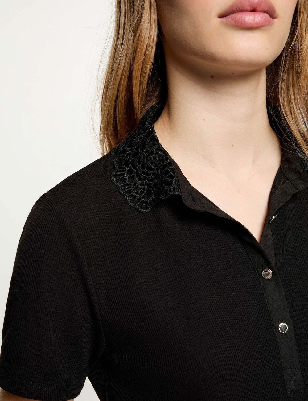 Tejido ligero cuello encaje negro mujer