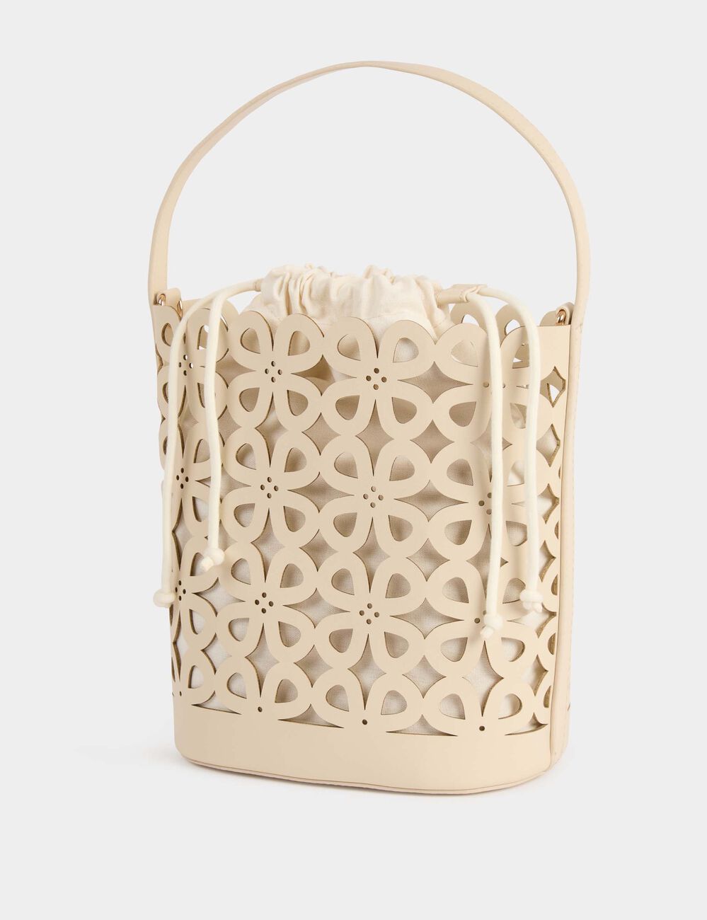 Bolso tipo cubo troquelado blanco mujer