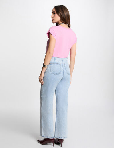 Camiseta manga corta con escote en V rosa mujer