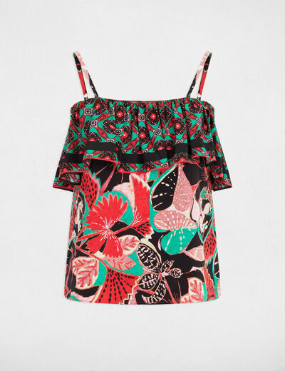 Top estampado volantes multicolor mujer