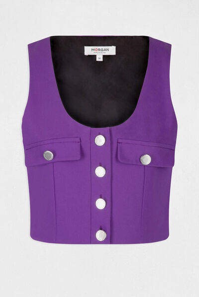 Crop top abotonado sin mangas morado oscuro mujer