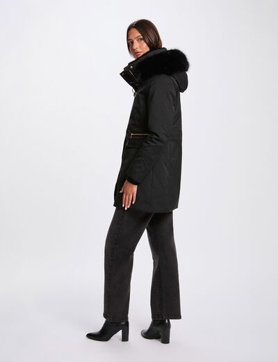 Parka recta de media longitud negro mujer