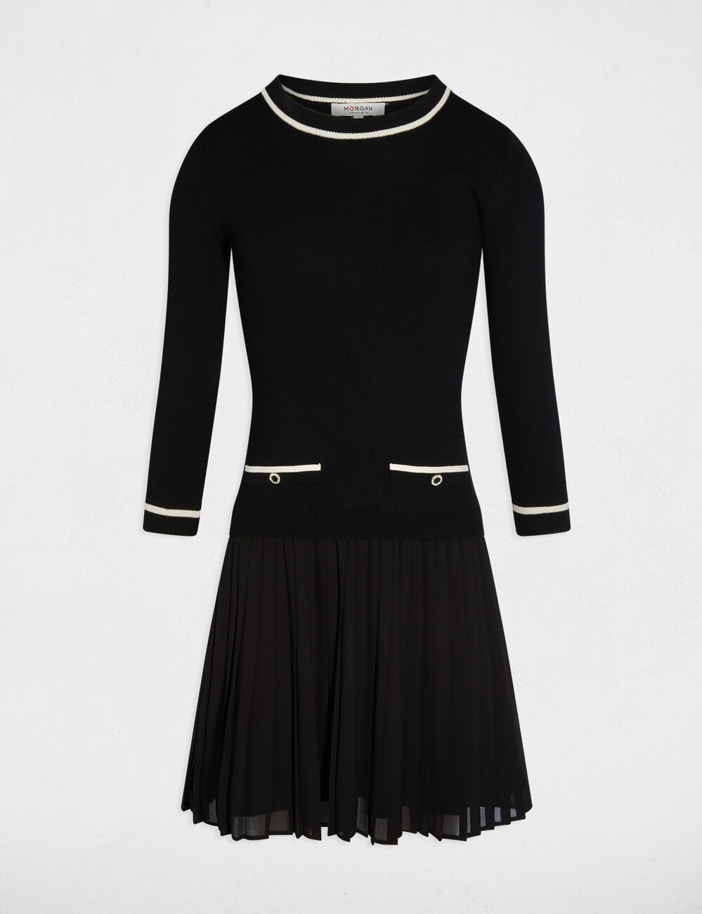 Vestido corto plisado negro mujer