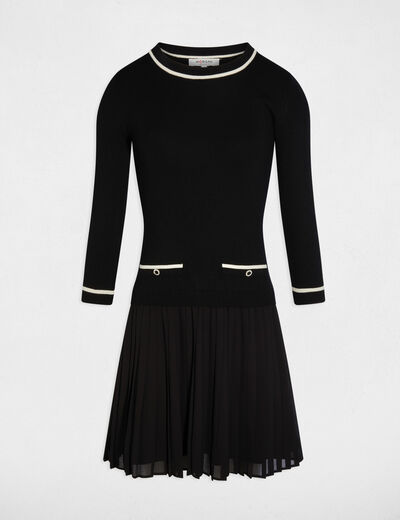 Vestido corto plisado negro mujer