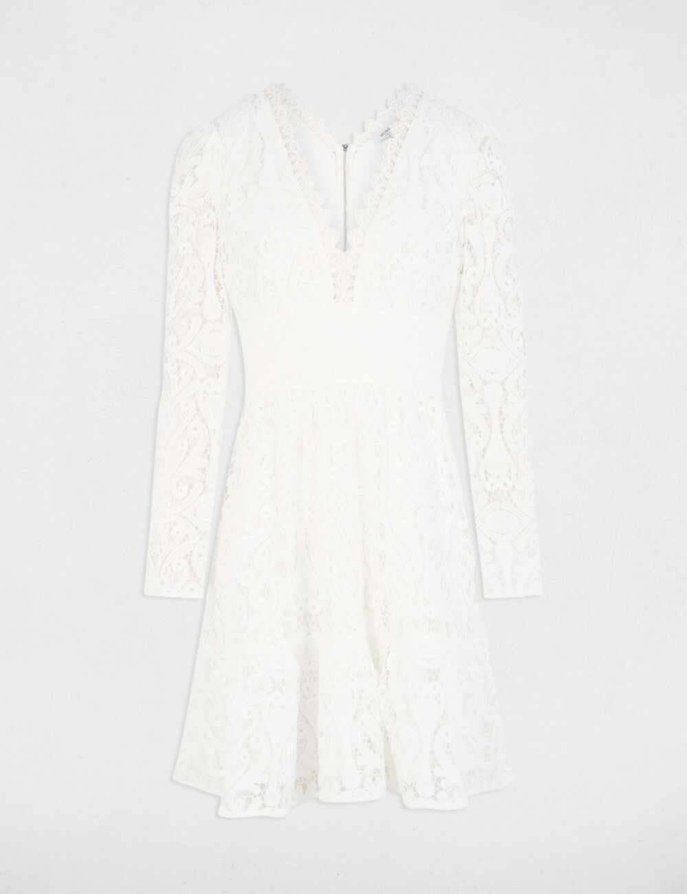 Vestido acampanado encaje blanco mujer