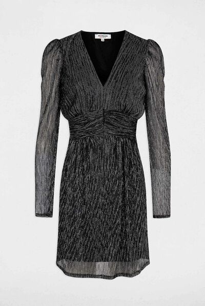 Vestido entallado con hilos metalizados plateado mujer