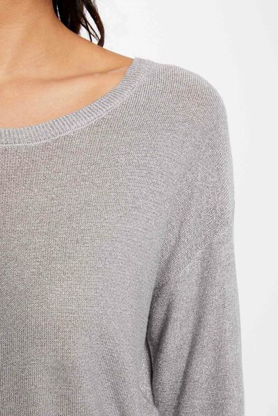 Jersey manga larga con botones plateado mujer