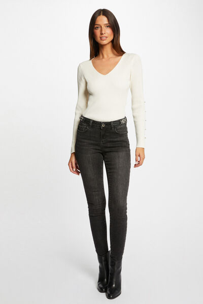 Vaquero skinny con adornos de metal gris moyen mujer