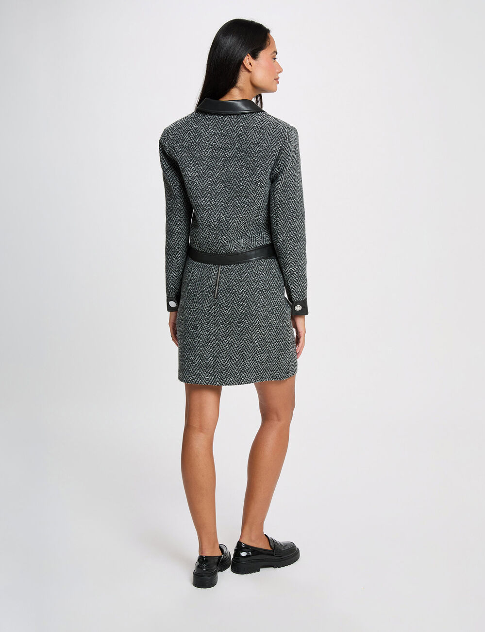 Chaqueta de tweed recta negro mujer
