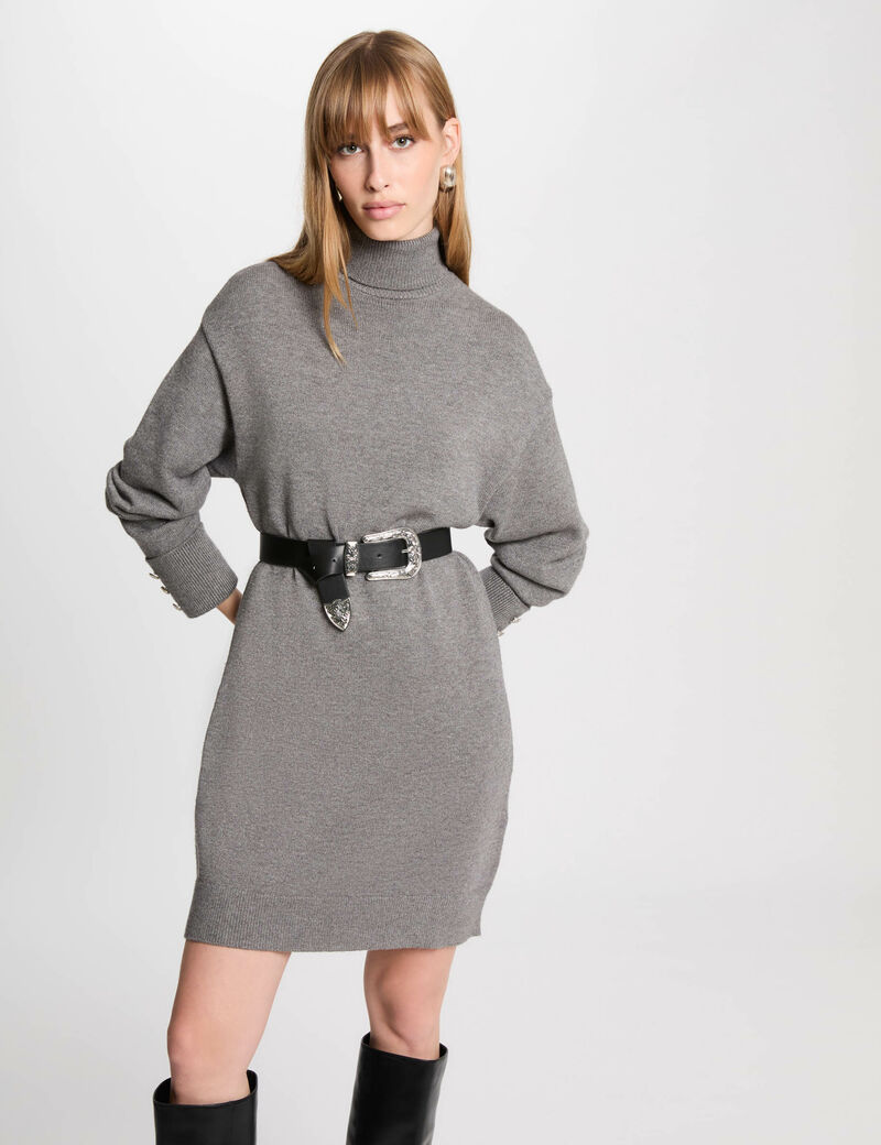 Vestido punto corto recto gris claro mujer