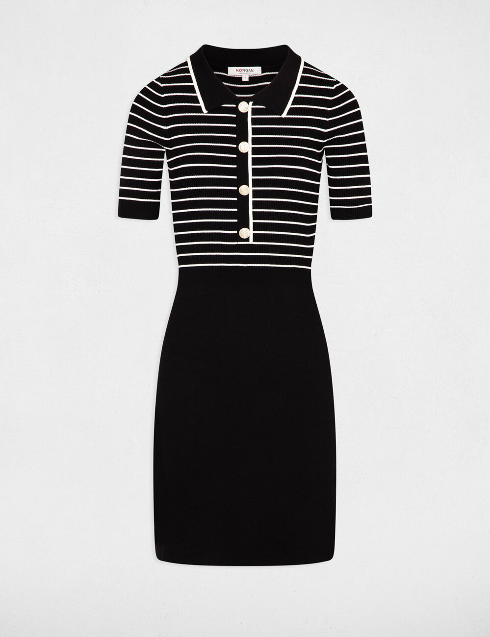 Vestido punto corto con rayas negro mujer