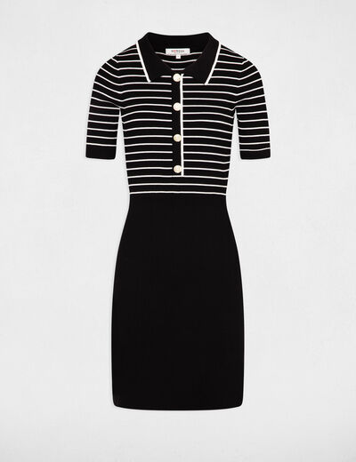 Vestido punto corto con rayas negro mujer