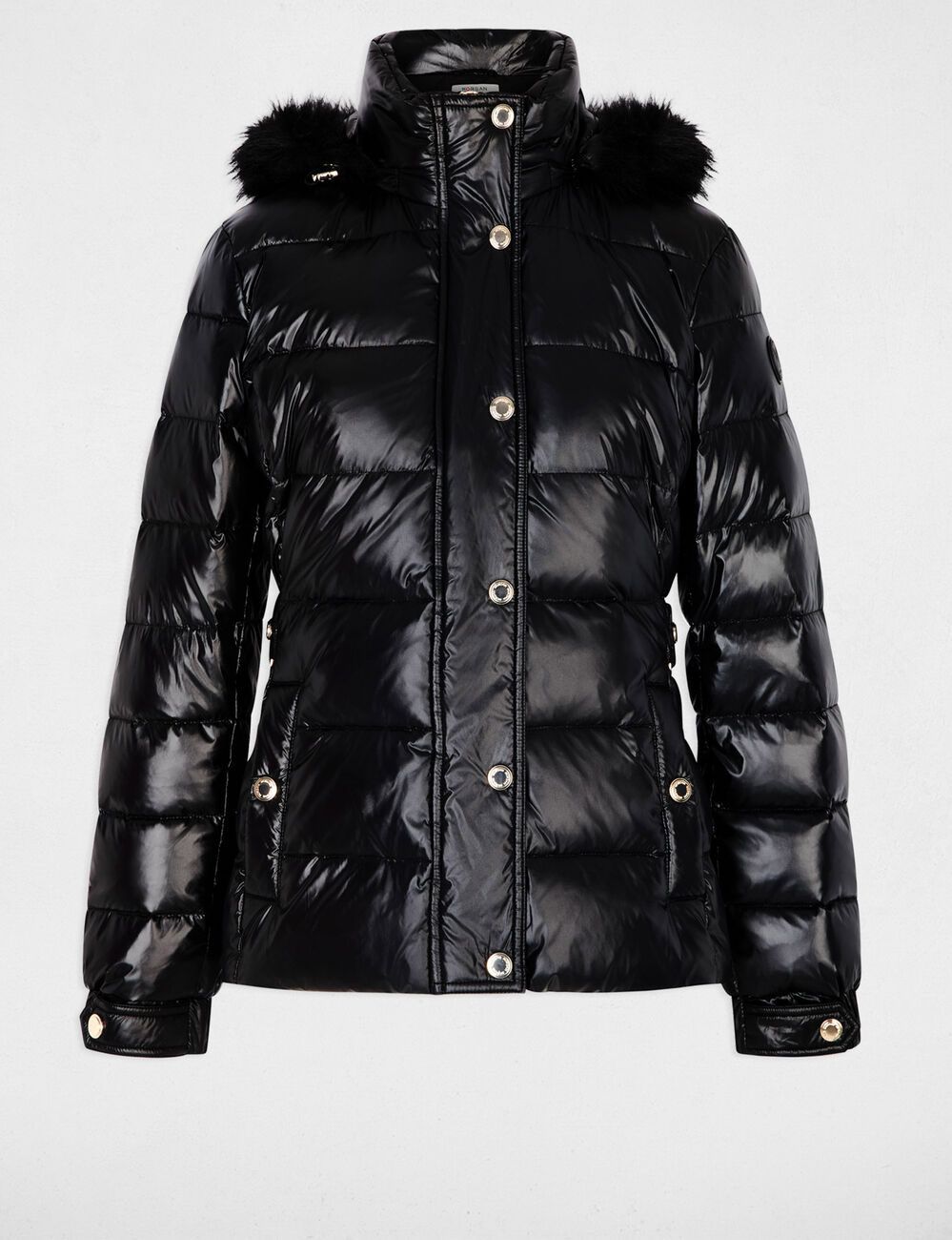Chaqueta acolchada con capucha negro mujer