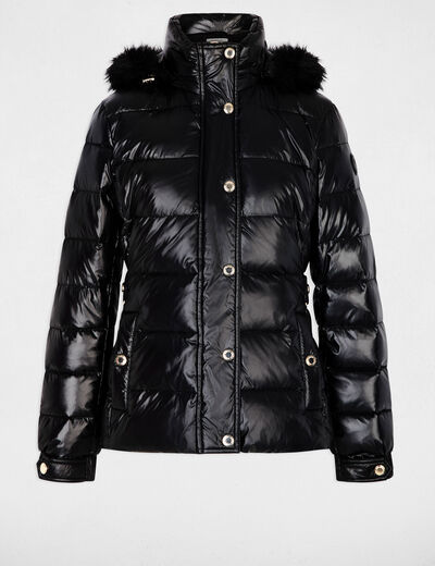 Chaqueta acolchada con capucha negro mujer