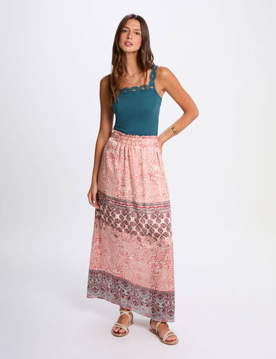Falda larga fluida multicolor mujer