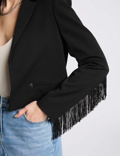 Americana con flecos negro mujer