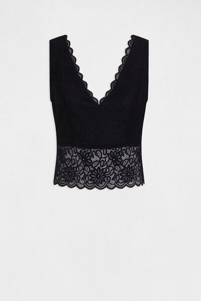 Top tirantes anchos con encaje negro mujer
